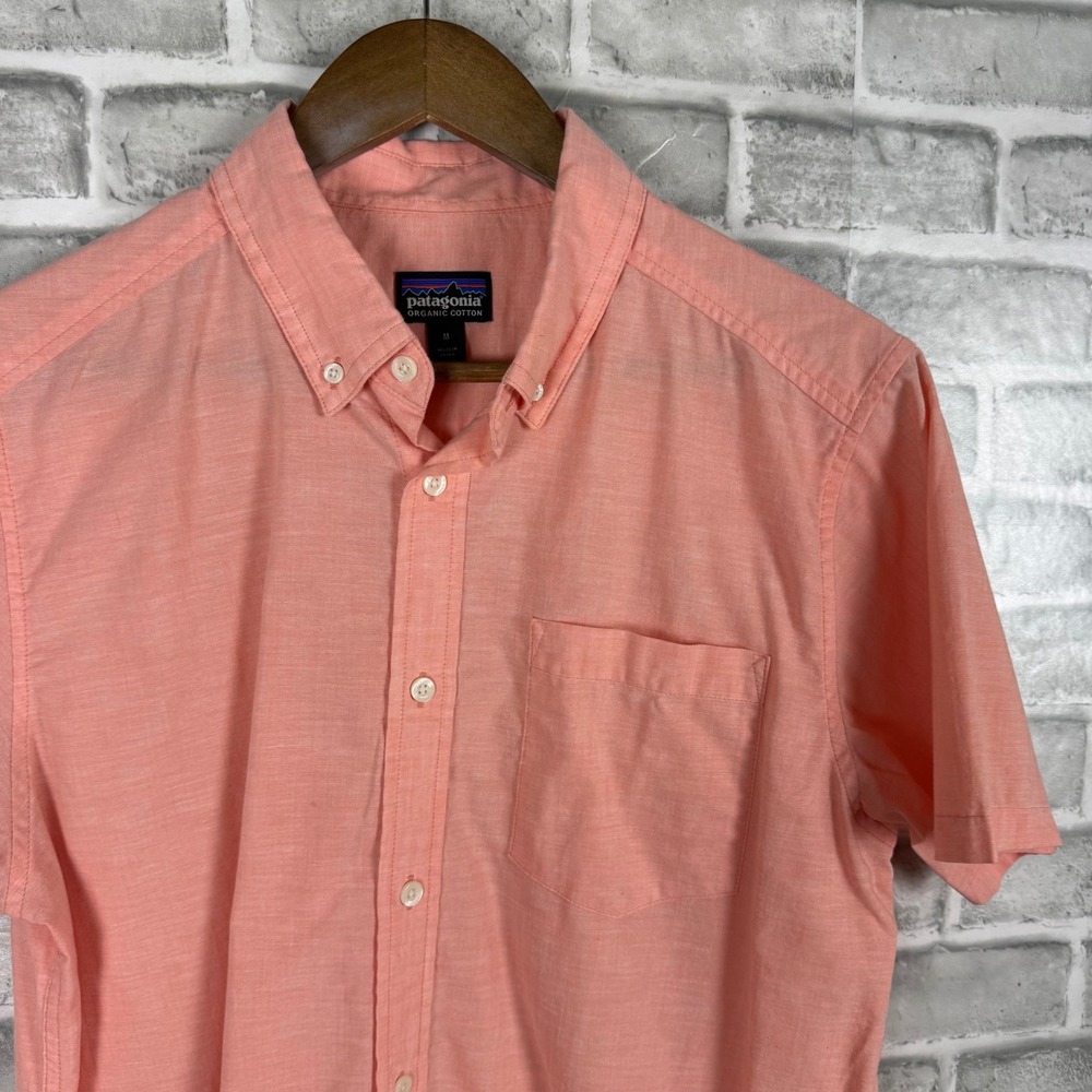Patagonia Go To Shirt Coral Pink Organic Cotton Short Sleeve Button Down Medium